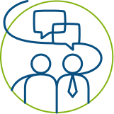 Pictogramme représentant l’échange et l’accompagnement entre professionnels