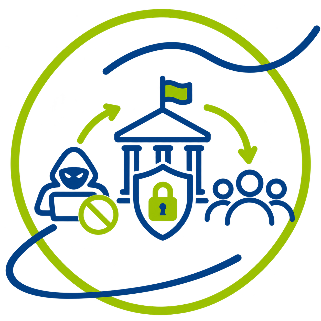 Pictogramme représentant la protection d’une collectivité et de ses usagers contre les cybermenaces