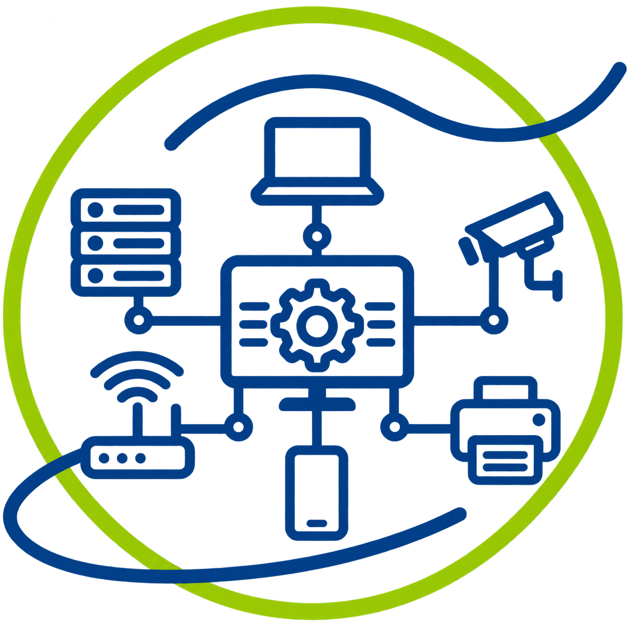 Pictogramme représentant plusieurs équipements interconnectés au sein d’un système IP