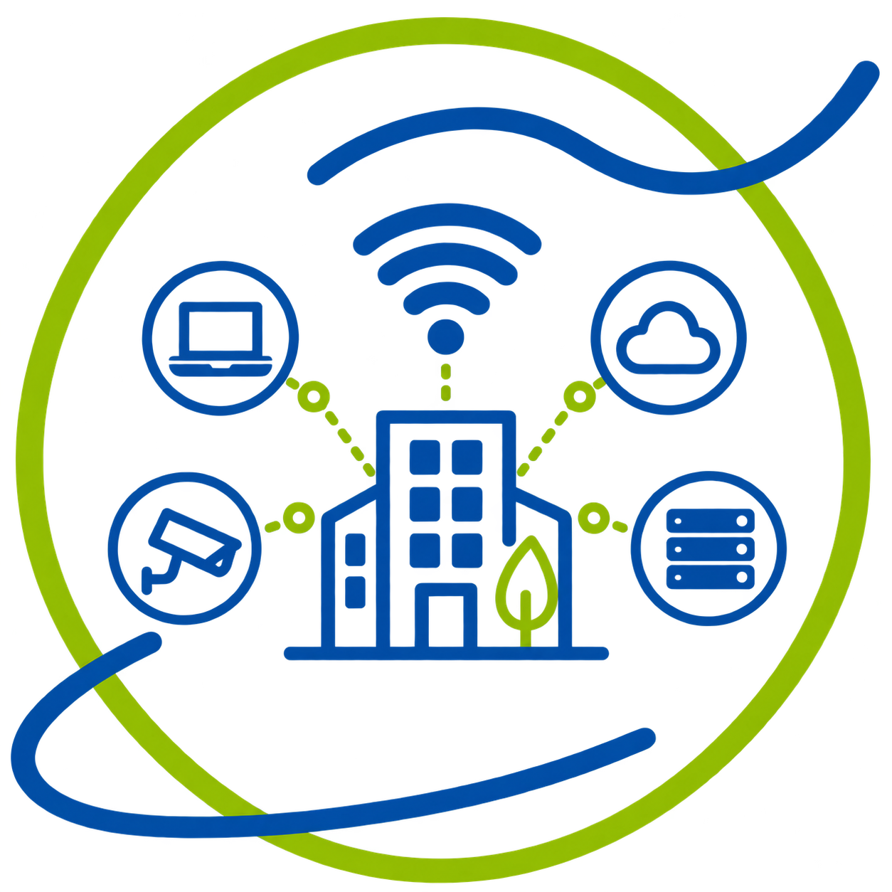 Pictogramme représentant un environnement professionnel connecté et interconnecté