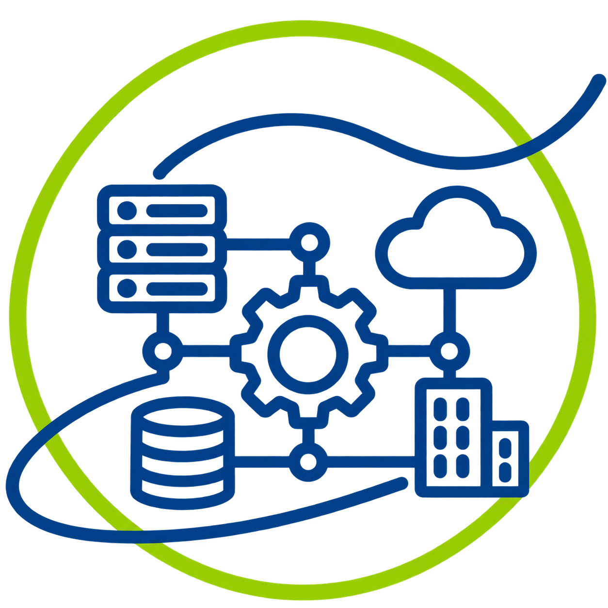 Pictogramme représentant la centralisation des équipements et services d’une infrastructure IP