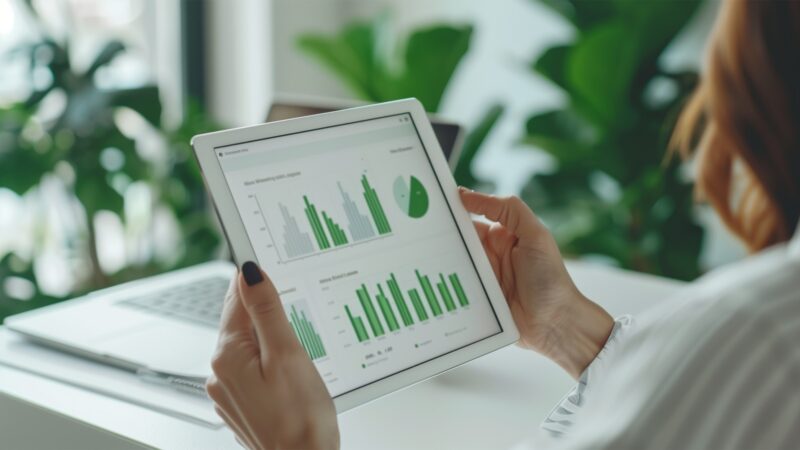Tablette affichant des indicateurs de suivi et de performance énergétique